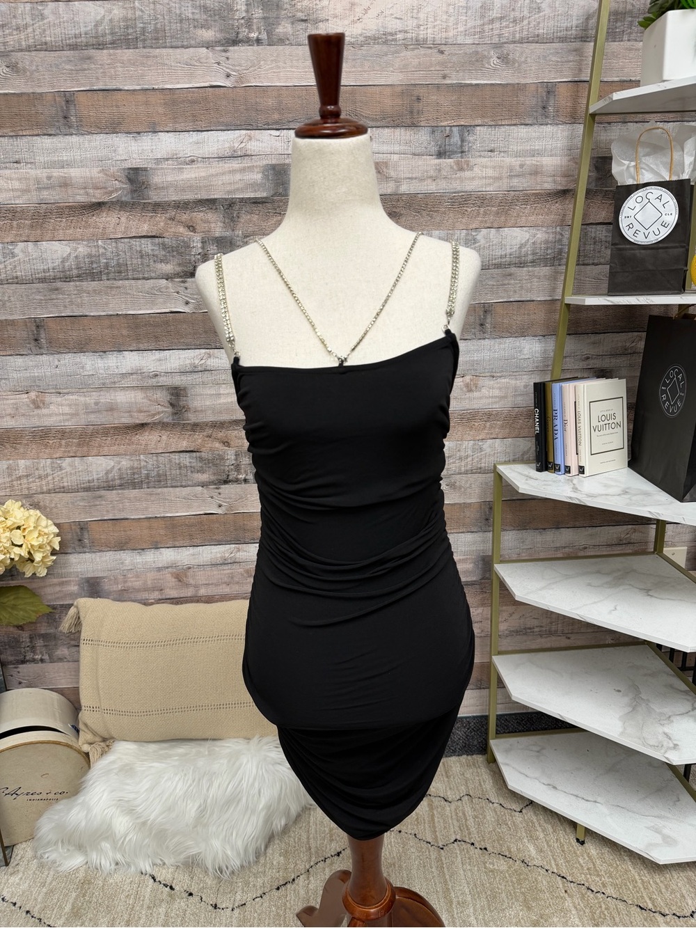 Blue Blush black bodycon dress w/ rhinestone straps M